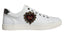 Dolce & Gabbana White Leather Heart Low Top Casual Sneakers Shoes