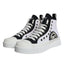 Dolce & Gabbana White Black Canvas Logo Mid Top Sneakers Shoes