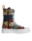 Dolce & Gabbana Multicolor Patchwork High Top Sneakers: Stylvolle Stiefel-Sneaker mit buntem Blumenmuster, Reißverschluss und weißen Schnürsenkeln auf robuster Plattformsohle. Einzigartiges Design für modebewusste Damen. Dolce & Gabbana, DAMEN, EXKLUSIVE MARKEN, DOLCE & GABBANA, Welcome 10, SNEAKER