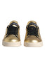 Dolce & Gabbana Gold Portofino Calf Leather Sneakers Shoes: Goldene Low-Top Sneaker mit schwarzen Schnürsenkeln und weißer Sohle. Elegantes Design mit Markenlogo auf der Zunge. Hochwertige Verarbeitung aus Kalbsleder. Dolce & Gabbana, DAMEN, EXKLUSIVE MARKEN, DOLCE & GABBANA, Welcome 10, SNEAKER