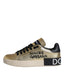 Goldene Dolce & Gabbana Portofino Sneaker aus Kalbsleder mit schwarzen Schnürsenkeln und Markenlogo auf der Seite. Exklusives Design für modebewusste Damen. Dolce & Gabbana Gold Portofino Calf Leather Sneakers Shoes. Dolce & Gabbana, DAMEN,EXKLUSIVE MARKEN,DOLCE & GABBANA,Welcome 10,SNEAKER